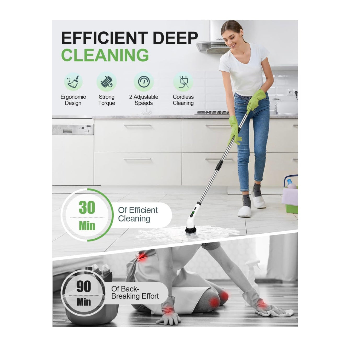 Electric Spin Scrubber, Cordless Shower Scrubber with IPX7